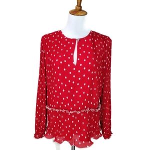 J Crew Ruffle-trim Pleated Top Polka Dot Lined Blouse Long Sleeve Size XS NWT